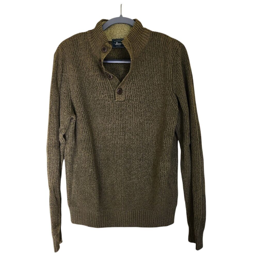 GH Bass & Co Sweater Mens M Green Cotton Sherpa Mock Neck Long Sleeve Pullover